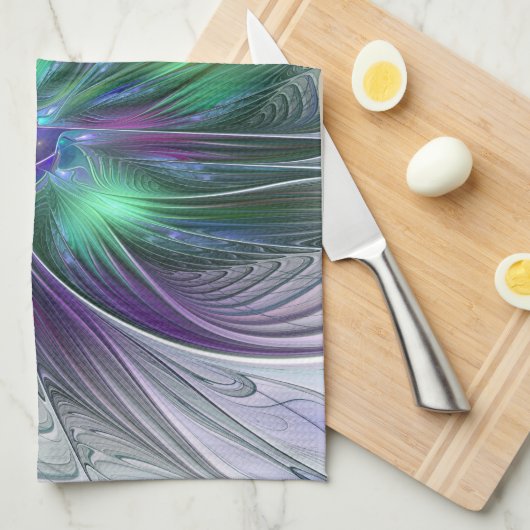 Paarse groene bloem Moderne Abstracte Kunstfractal Theedoek (Quarter Fold)