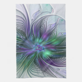 Paarse groene bloem Moderne Abstracte Kunstfractal Theedoek