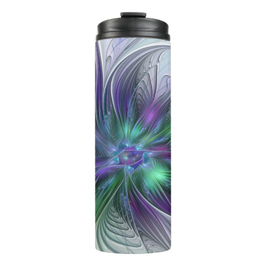 Paarse groene bloem Moderne Abstracte Kunstfractal Thermosbeker (Voorkant)