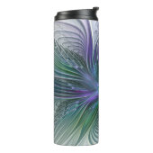 Paarse groene bloem Moderne Abstracte Kunstfractal Thermosbeker (Gedraaid links)
