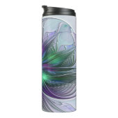 Paarse groene bloem Moderne Abstracte Kunstfractal Thermosbeker (Geroteerd rechts)