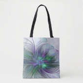 Paarse groene bloem Moderne Abstracte Kunstfractal Tote Bag (Voorkant)
