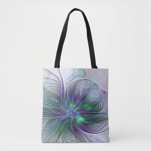 Paarse groene bloem Moderne Abstracte Kunstfractal Tote Bag (Voorkant)