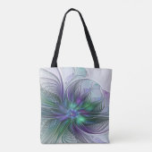 Paarse groene bloem Moderne Abstracte Kunstfractal Tote Bag (Achterkant)