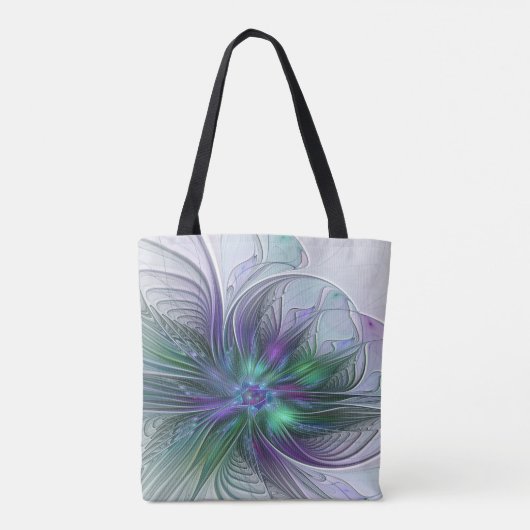 Paarse groene bloem Moderne Abstracte Kunstfractal Tote Bag (Achterkant)