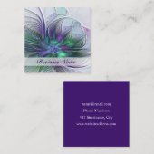 Paarse groene bloem Moderne Abstracte Kunstfractal Vierkante Visitekaartje (Voorkant / Achterkant)