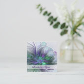 Paarse groene bloem Moderne Abstracte Kunstfractal Vierkante Visitekaartje (Staand voorkant)