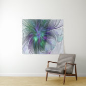 Paarse groene bloem Moderne Abstracte Kunstfractal Wandkleed (In Situ (horizontaal))