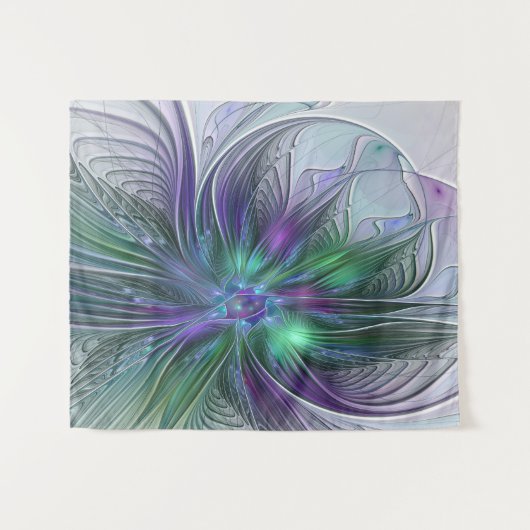 Paarse groene bloem Moderne Abstracte Kunstfractal Wandkleed (Voorkant (horizontaal))