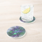 Paarse groene bloem Moderne Abstracte Kunstfractal Zandsteen Onderzetter (Zijkant)