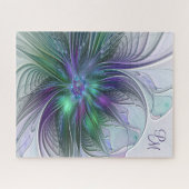 Paarse groene bloem Moderne Abstracte kunstmonogra Legpuzzel (Horizontaal)