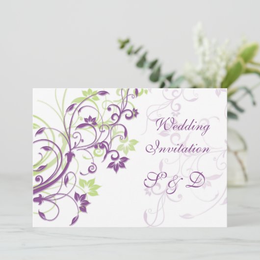 Paarse groene bloemdraden Weddenschap Kaart (Staand voorkant)