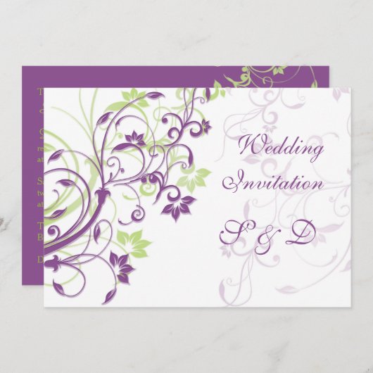 Paarse groene bloemdraden Weddenschap Kaart (Voorkant / Achterkant)