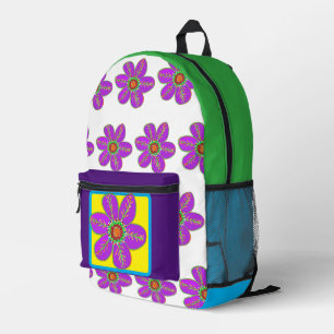 Paarse Groene Bloemen Bedrukte Rugzak