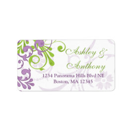 Paarse Groene Bloemen Bruiloft Adres Mailing Label