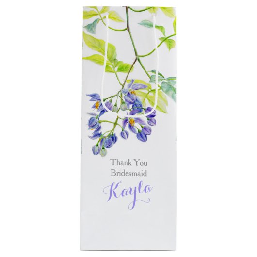 Paarse groene bloemen bruiloft gunst cadeau tas wijn cadeautas (Voorkant)