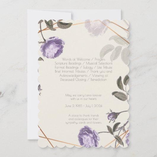  Paarse/Groene Bloemen Foto Begrafenisprogramma Kaart (Achterkant)