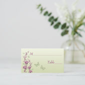 Paarse, groene bloemen met vlinders Place Cards Plaatskaartje (Staand voorkant)