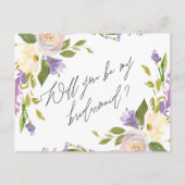 Paarse groene bloemen: mijn bruidsmeisje uitnodiging briefkaart (Voorkant)