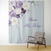 Paarse & Groene Bloemen Moderne Bruiloft Wandkleed (In situ)