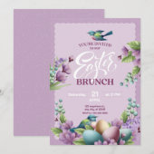 Paarse Groene Bloemen Paasbrunch Feestdagenkaart (Voorkant / Achterkant)
