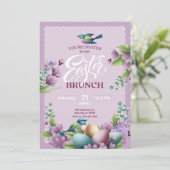 Paarse Groene Bloemen Paasbrunch Feestdagenkaart (Staand voorkant)