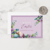 Paarse Groene Bloemen Pasen Notitiekaartje (Voorkant / Achterkant in situ)