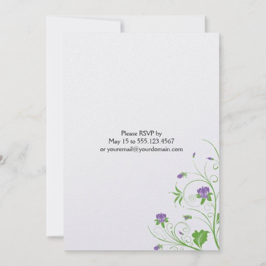 Paarse Groene Bloemen Wervelingen Post Wedding Cel Kaart (Achterkant)