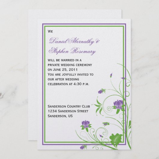 Paarse Groene Bloemen Wervelingen Post Wedding Cel Kaart (Voorkant / Achterkant)