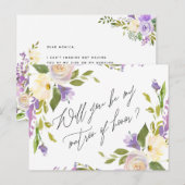 Paarse groene bloemen zijn mijn matron van eer uitnodiging briefkaart (Voorkant / Achterkant)