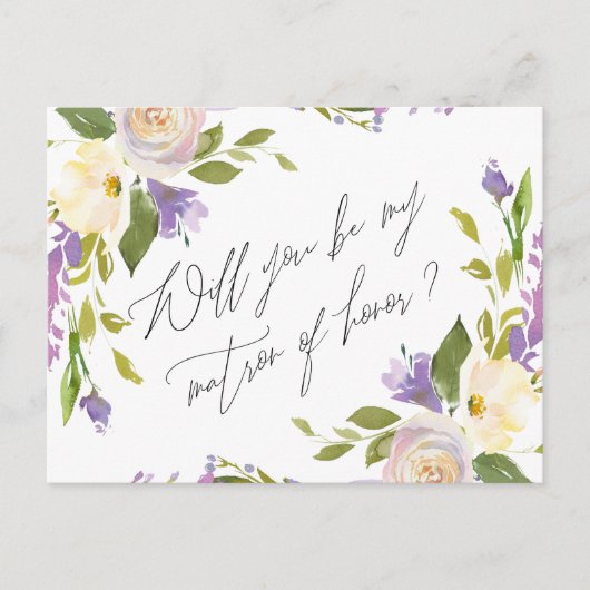Paarse groene bloemen zijn mijn matron van eer uitnodiging briefkaart (Voorkant)