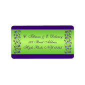 Paarse, groene bloemenbruiloft adreslabel 2 etiket (Voorkant)