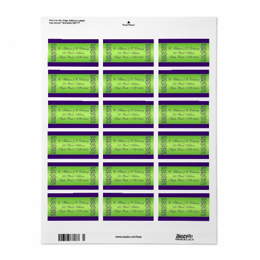 Paarse, groene bloemenbruiloft adreslabel 2 etiket (Full Sheet)