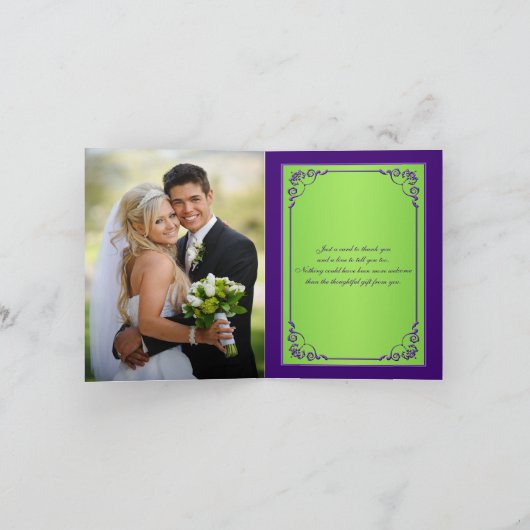 Paarse, groene bloemenbruiloft FOTO Dank u kaart (Binnen)
