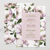 Paarse groene bloemenbruiloft kaart (Voorkant / Achterkant)