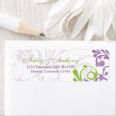 Paarse groene bloemenbruiloft retour adreslabels etiket (Insitu)