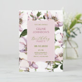 Paarse groene bloemenverjaardag kaart (Staand voorkant)