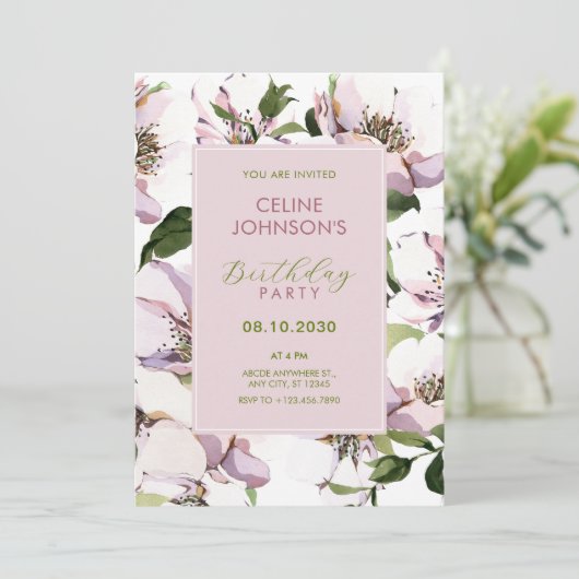 Paarse groene bloemenverjaardag kaart (Staand voorkant)