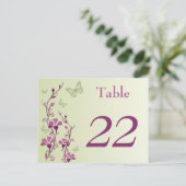 Paarse, groene bloemenvlinders tafelnummer Kaart (Staand voorkant)