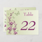 Paarse, groene bloemenvlinders tafelnummer Kaart (Voorkant / Achterkant)