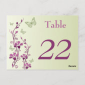 Paarse, groene bloemenvlinders tafelnummer Kaart (Achterkant)
