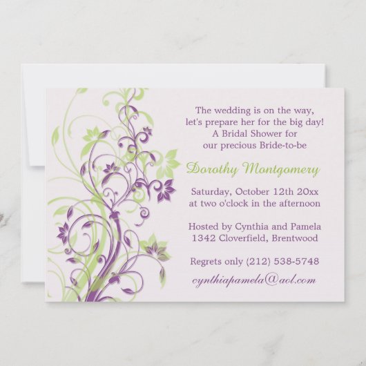 Paarse & groene bloemenwervelingen Vrijgezellenfee Kaart (Achterkant)