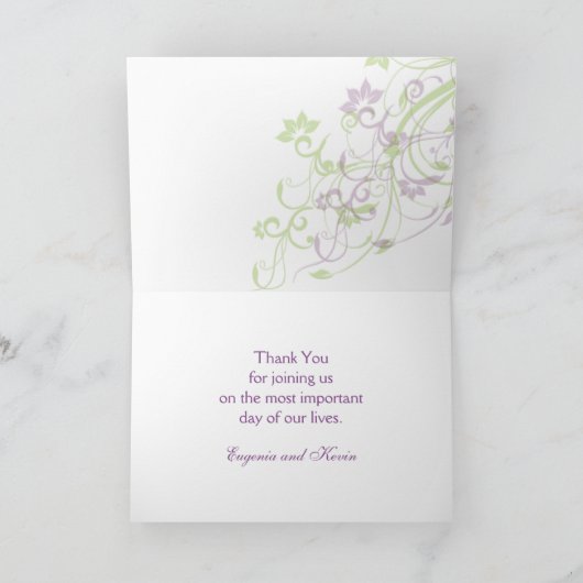 Paarse groene bloemenwervelingen Wedding Bedankt k (Binnen)