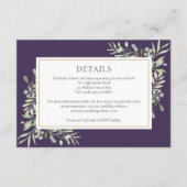 Paarse Groene Bloemige Trouwdetails Informatiekaartje (Voorkant)