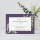 Paarse Groene Bloemige Trouwdetails Informatiekaartje (Staand voorkant)