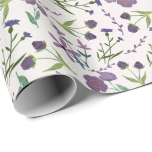 Paarse groene bloemige waterverf gift voor haar cadeaupapier