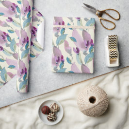 Paarse Groene Bloemige Waterverf Handgeschilderd Cadeaupapier