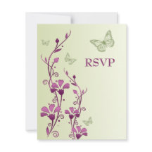 Paarse, groene bloemkaart met vlinders antwoordkaa