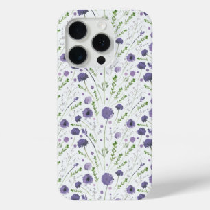 Paarse groene bloempatroon iPhone 15 pro case