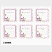 Paarse Groene Bosdieren Boekplaat / boek bord Vierkante Sticker (Vel)